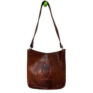 Two Bar West Leather Tooled Embossed Shoulder Bag Handmade Western Vintage